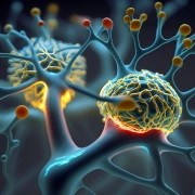 imagen 3D de neuronas transmitiendo información