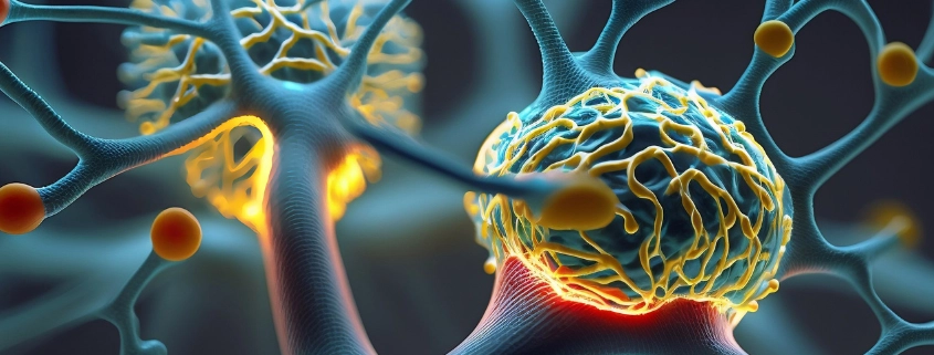 imagen 3D de neuronas transmitiendo información