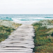una pasarela de madera que lleva a una playa
